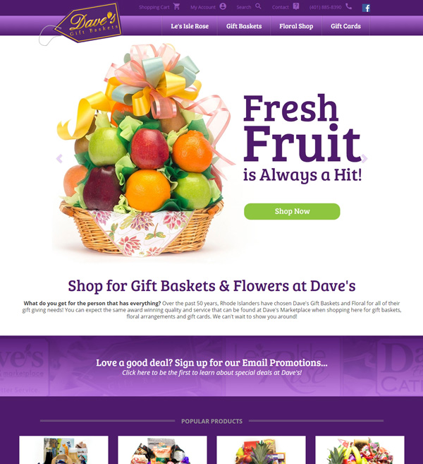Website Design Dave's Gift Baskets